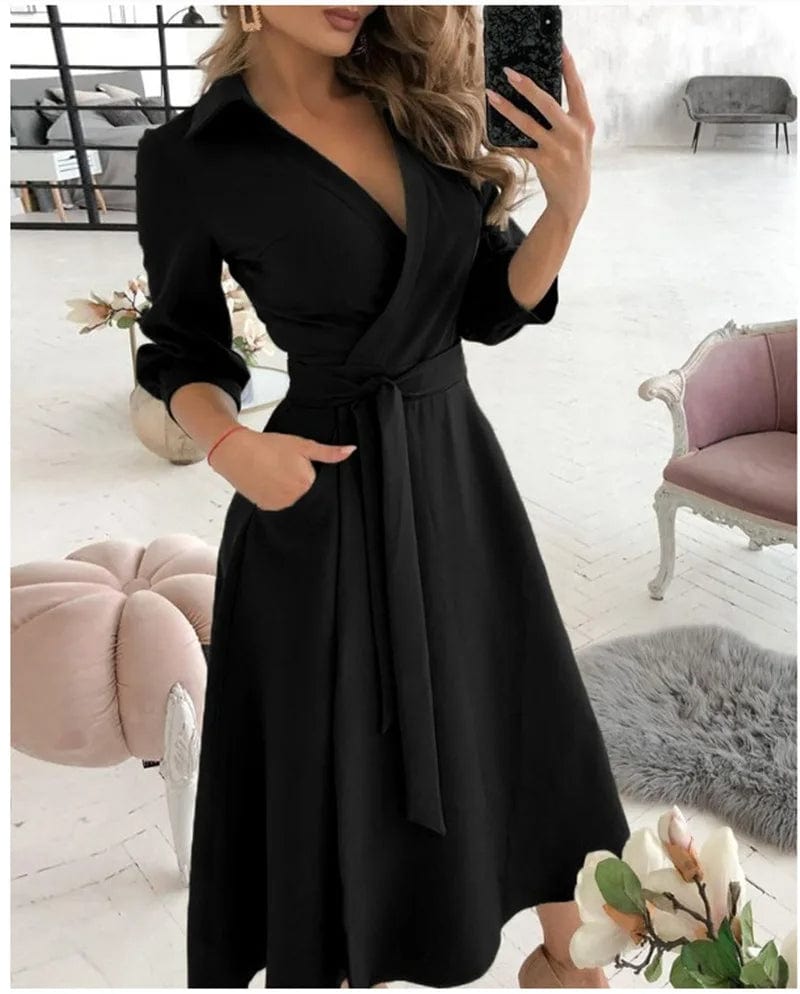 Drune | Elegantes Midi Wickelkleid Perfekt für Formelle Anlässe Emilia