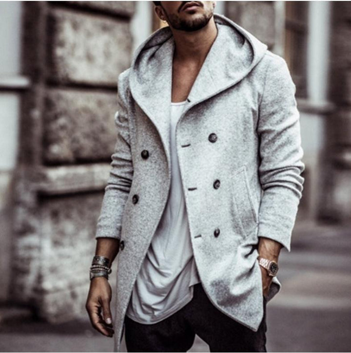 Drune | Herren Wintermantel Mit Kapuzenkragen Und Vorderem Knopfverschluss Design