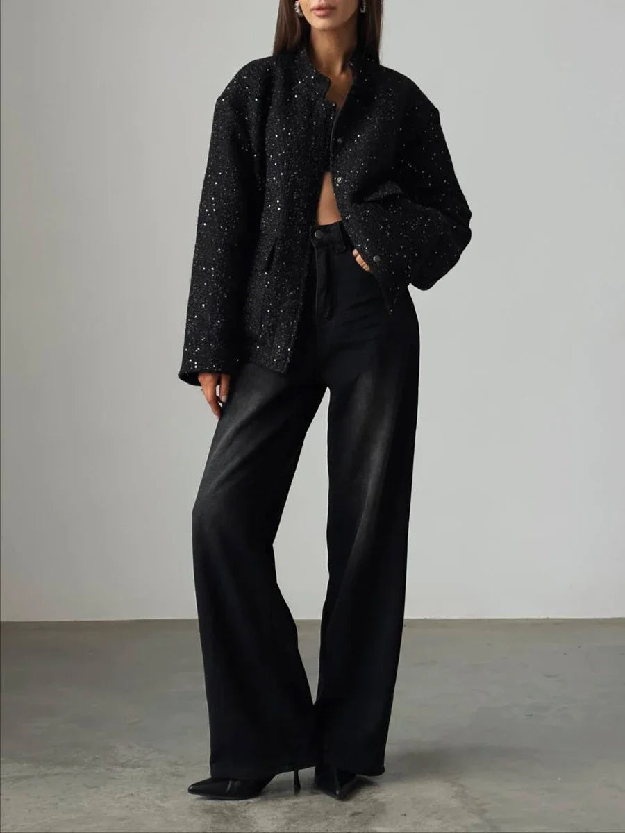 Drune - Damen Pailletten-Tweed-Jacke für einen glamourösen Touch