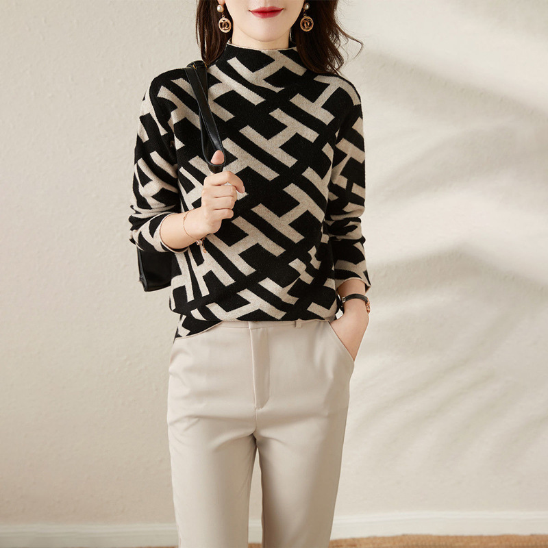 Drune | Sweatshirt - Wollmischung Strick - Reguläre Passform - Stehkragen - Jacquard-Design
