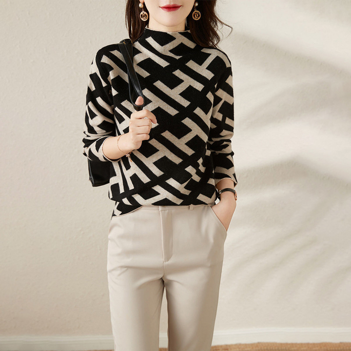 Drune | Sweatshirt - Wollmischung Strick - Reguläre Passform - Stehkragen - Jacquard-Design