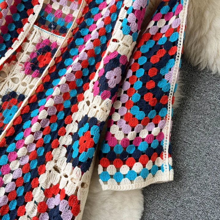 Drune | Gehäkelte Lange Granny Square Strickjacke