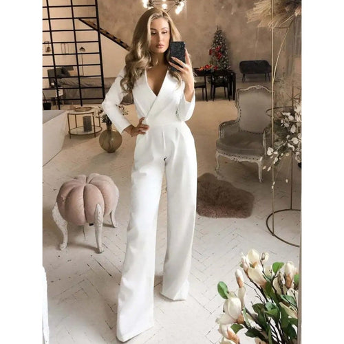 Drune | Eleganter Weißer Jumpsuit Mit V-Ausschnitt Für Damen