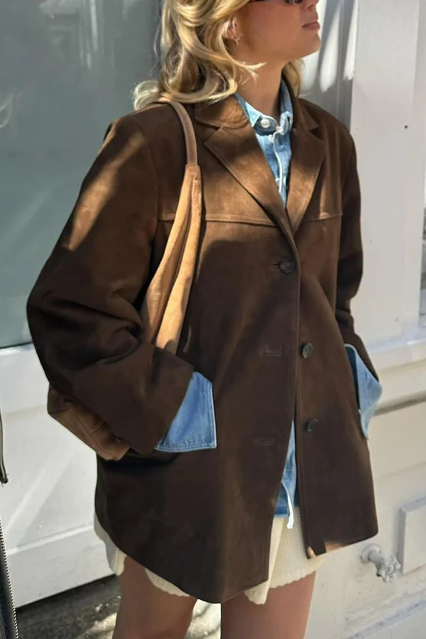 Drune | Vintage Damen Langarmjacke mit Reverskragen und Knöpfen