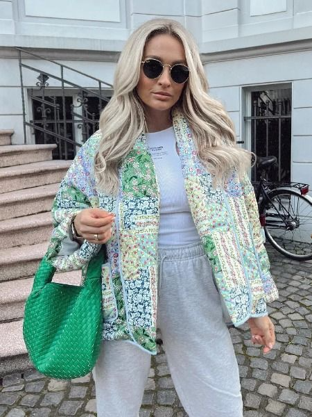 Drune | Patchwork Damenjacke - Vintage Steppjacke im Boho-Stil mit Knopfleiste