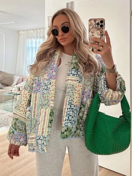 Drune | Patchwork Damenjacke - Vintage Steppjacke im Boho-Stil mit Knopfleiste