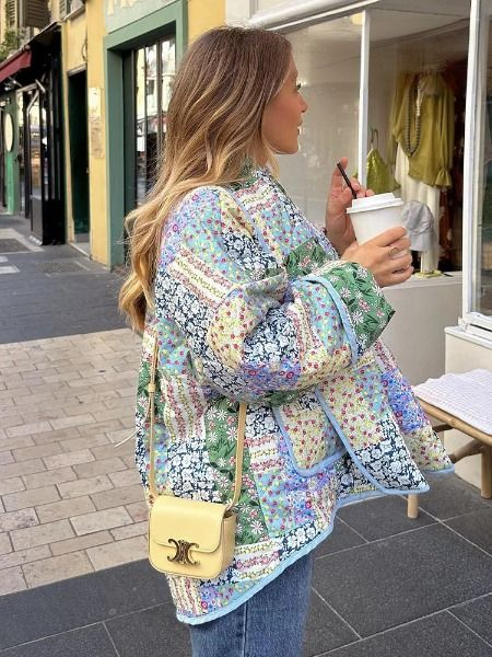 Drune | Patchwork Damenjacke - Vintage Steppjacke im Boho-Stil mit Knopfleiste
