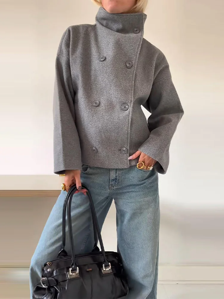 Drune | Kurzmantel - Oversized Fit - Wollmischung - Stehkragen - Doppelter Versuch