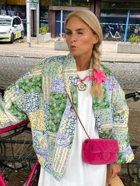 Drune | Patchwork Damenjacke - Vintage Steppjacke im Boho-Stil mit Knopfleiste