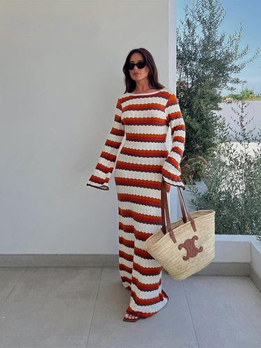 Drune Dress | Elegantes trendiges lang gestreiftes Ibiza Kleid für Frauen