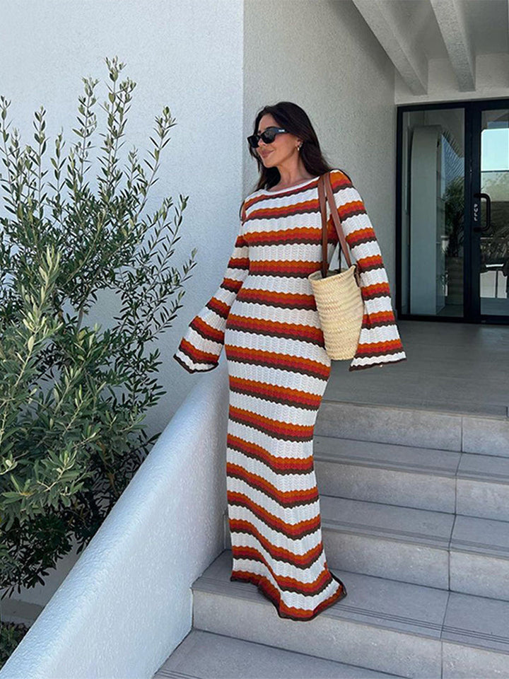 Drune Dress | Elegantes trendiges lang gestreiftes Ibiza Kleid für Frauen