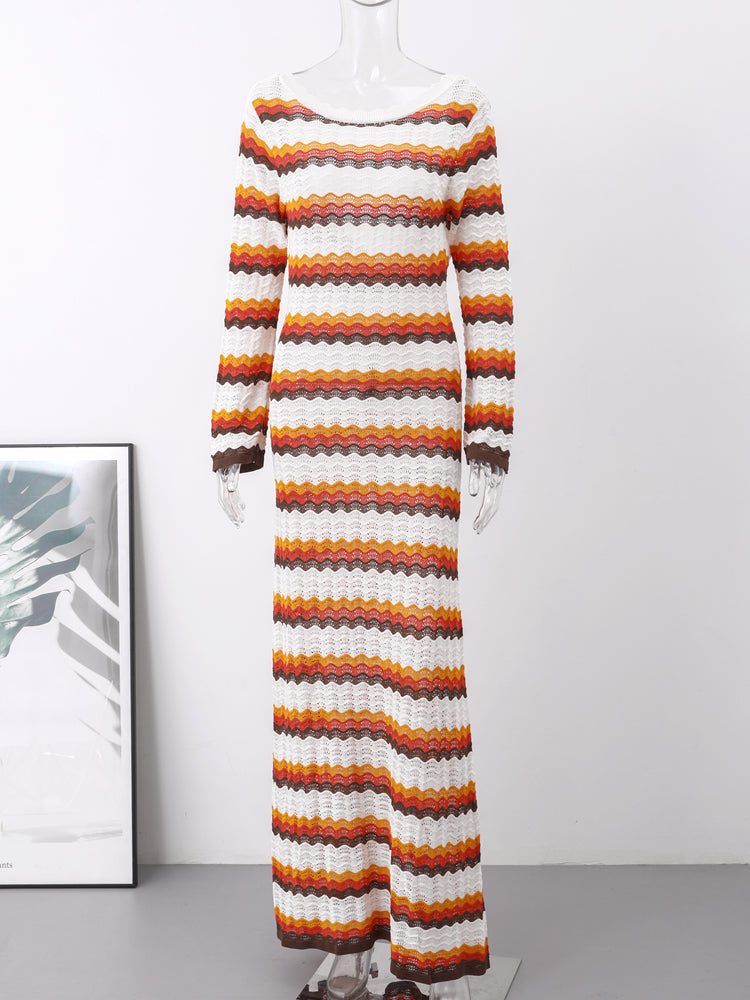 Drune Dress | Elegantes trendiges lang gestreiftes Ibiza Kleid für Frauen