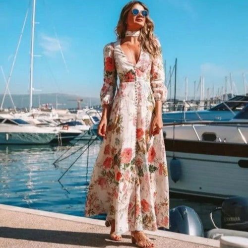 Drune | Fließendes Maxikleid mit vollem Blumendruck