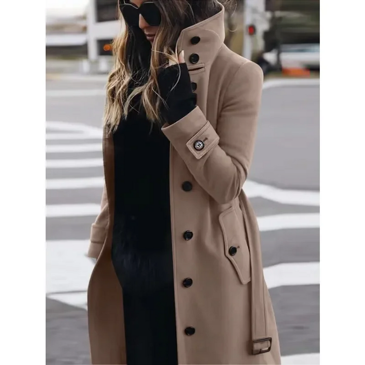Drune | Damen Wollmantel – Slim Fit – Einreihig – Stehkragen – Vollständig Länge