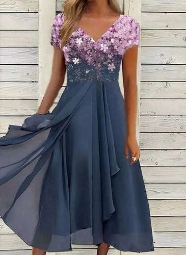 Drune | Bedrucktes Kleid mit fließendem Rock für Damen