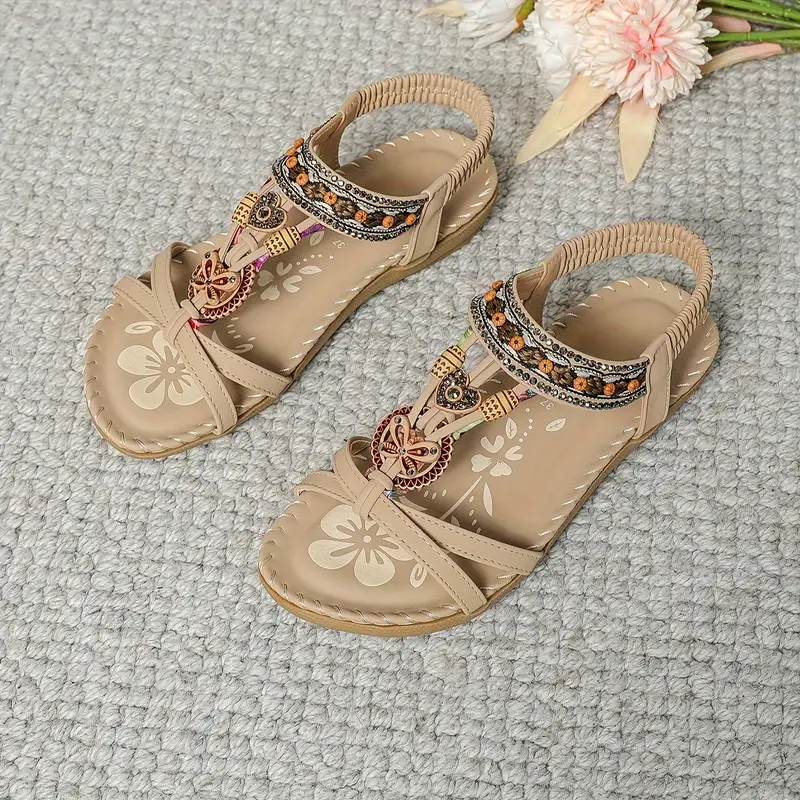 Drune | Boho Strass Stil Offene Zehen Elastische Riemen Sandalen