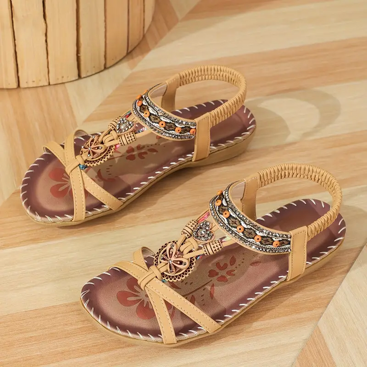 Drune | Boho Strass Stil Offene Zehen Elastische Riemen Sandalen