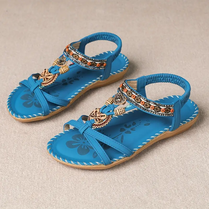 Drune | Boho Strass Stil Offene Zehen Elastische Riemen Sandalen