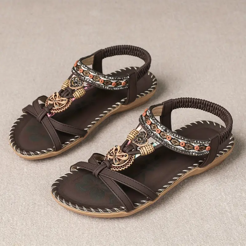 Drune | Boho Strass Stil Offene Zehen Elastische Riemen Sandalen