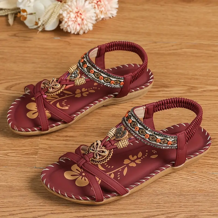 Drune | Boho Strass Stil Offene Zehen Elastische Riemen Sandalen
