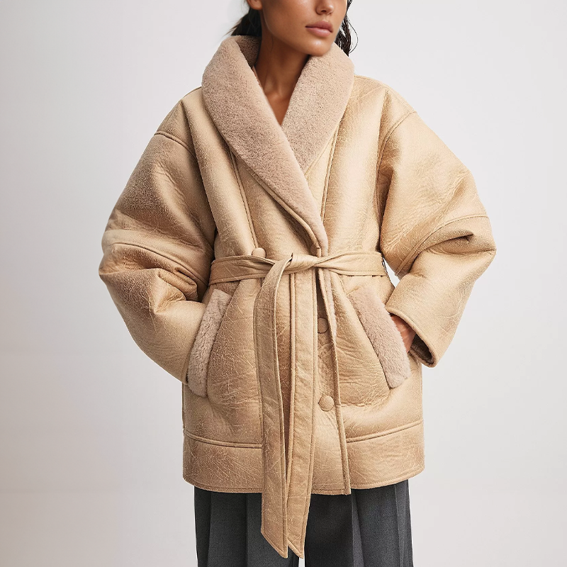Drune | Sherpa-Gefütterte Kunstlederjacke mit Gürtel