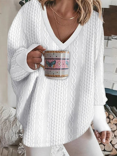 Drune | Strickpullover Übergroß Fit V-Ausschnitt Kabelstrick Weicher Stricktextur