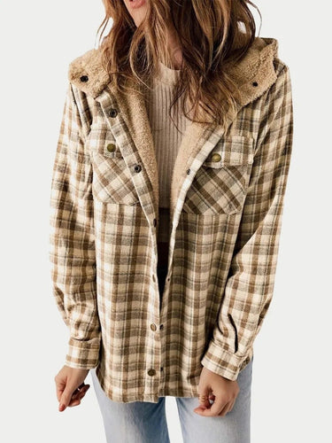 Drune | Shacket Lockere Passform Weiches Fleece Futter Karomuster Mit Kapuze