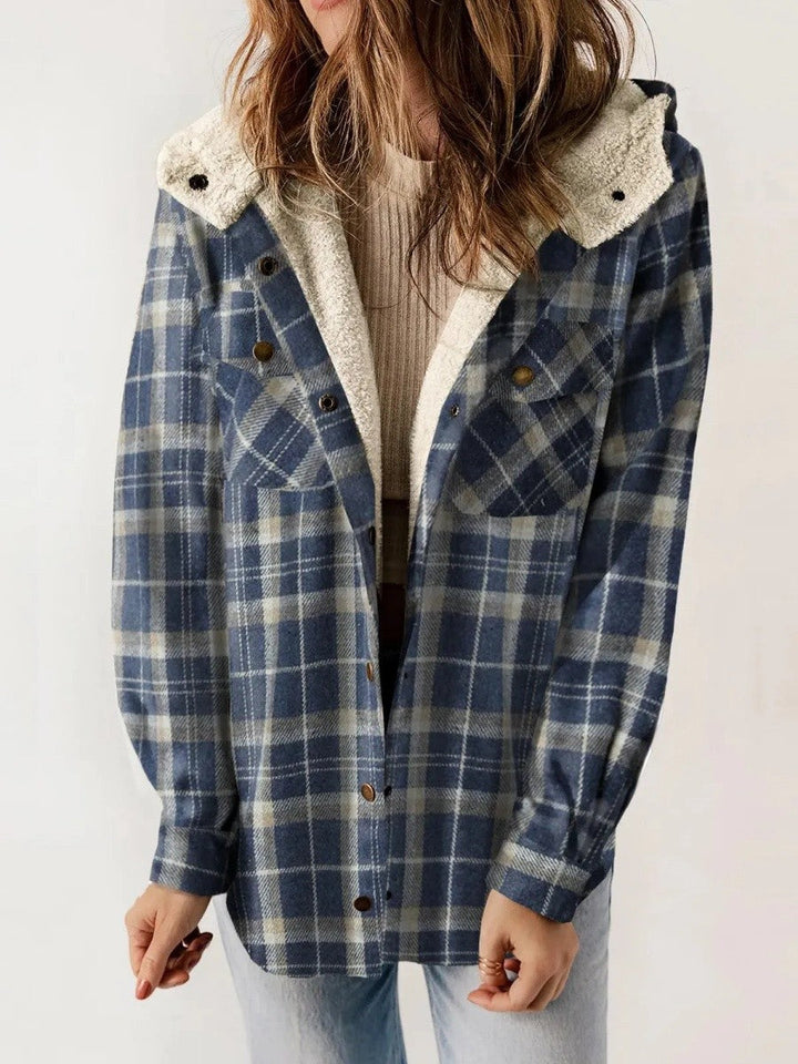 Drune | Shacket Lockere Passform Weiches Fleece Futter Karomuster Mit Kapuze