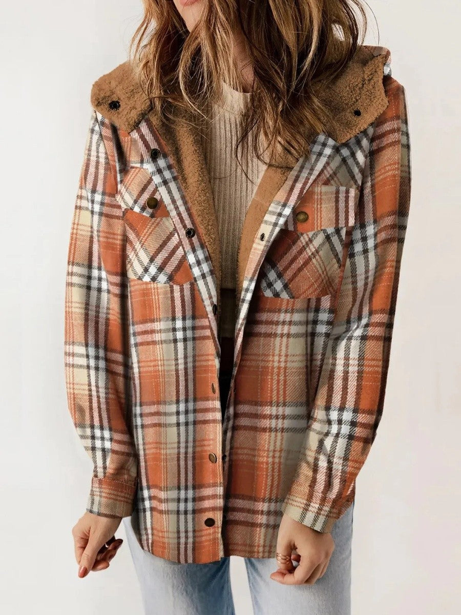 Drune | Damen Kapuzen Flanelljacke mit Knopfleiste