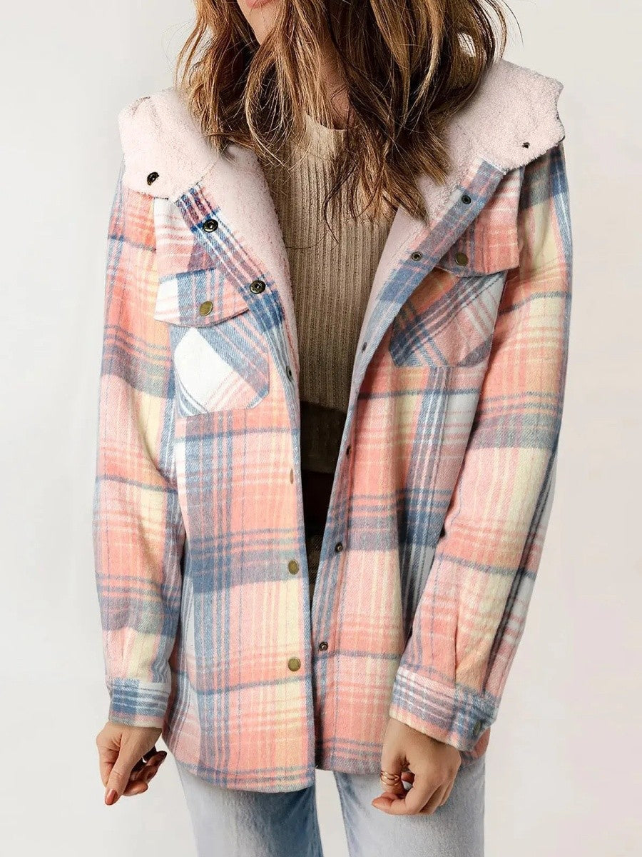 Drune | Shacket Lockere Passform Weiches Fleece Futter Karomuster Mit Kapuze