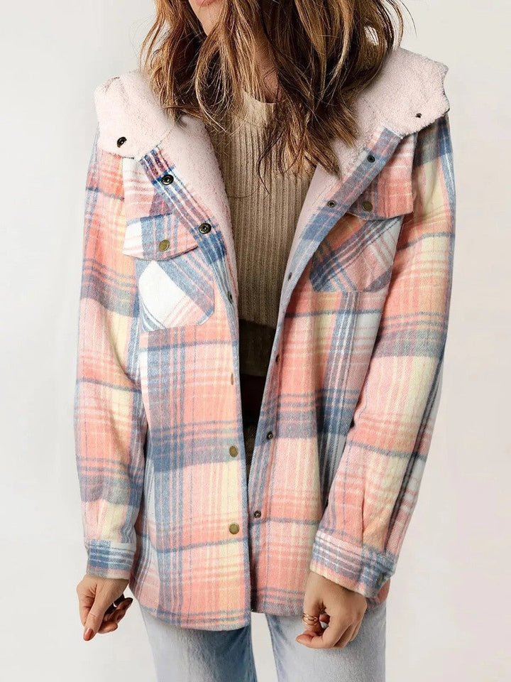 Drune | Shacket Lockere Passform Weiches Fleece Futter Karomuster Mit Kapuze
