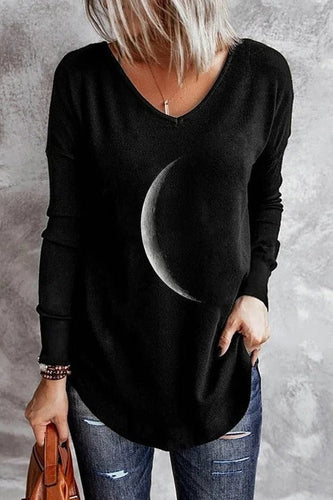 Drune | Sweatshirt - Weiches Strickmaterial - Lockere Passform - V-Ausschnitt Langarm Mondgrafik