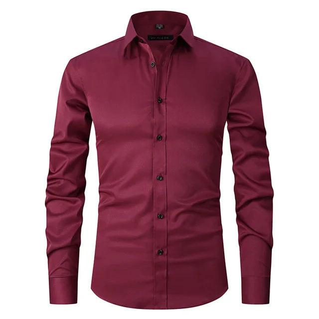 Drune | Herren Slim Passform Stretchstoff Bügelfrei Button Down Kragen