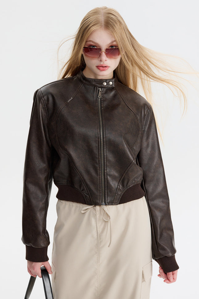 Drune | Leder Zip-Up Bomberjacke
