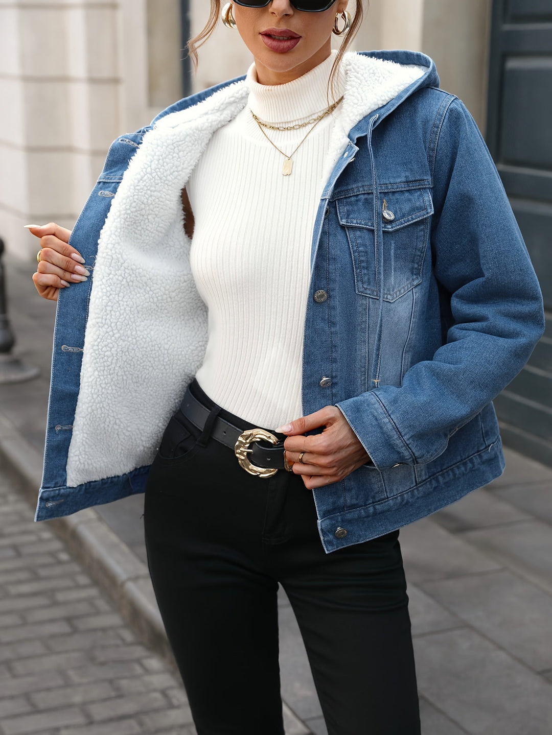 Drune | Denimjacke mit Sherpa-futter und Kapuze Baumwolle/polyester Warm und Modern