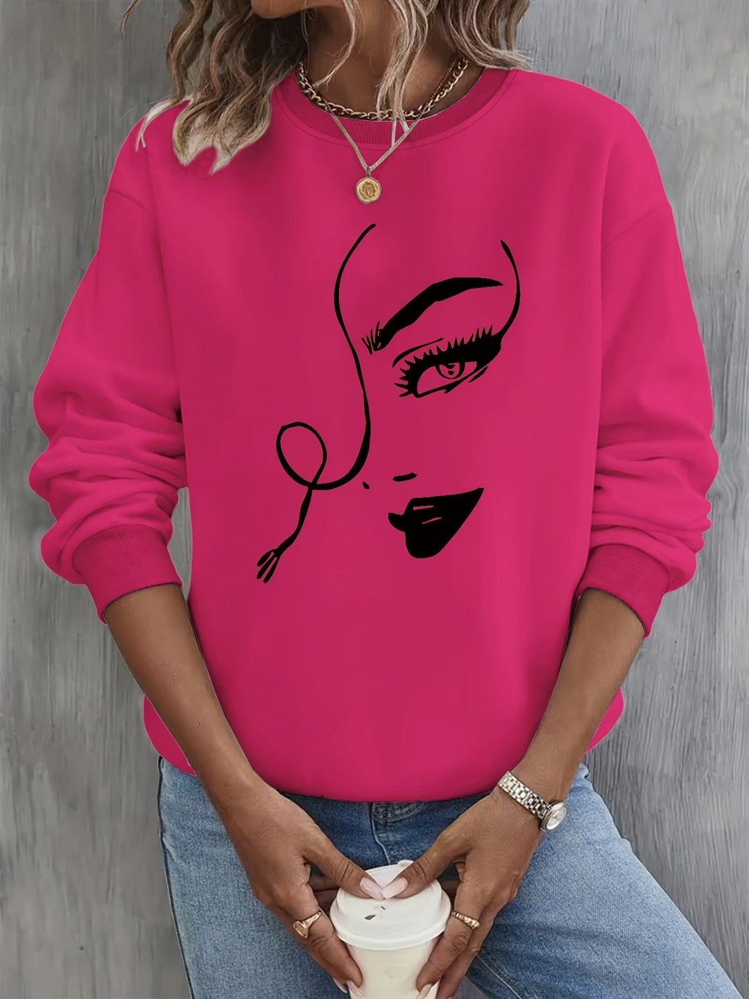 Drune | Sweatshirt mit Künstlerischem Gesicht Baumwolle Trendy und Bequem