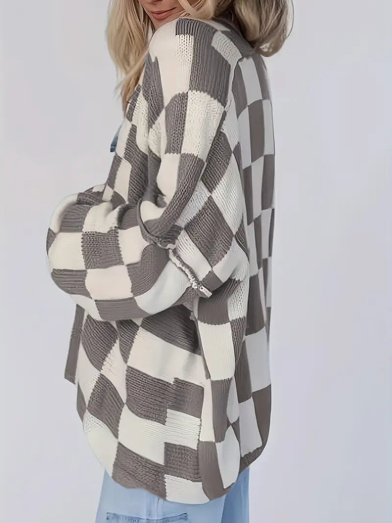 Drune | Karierter Strickcardigan