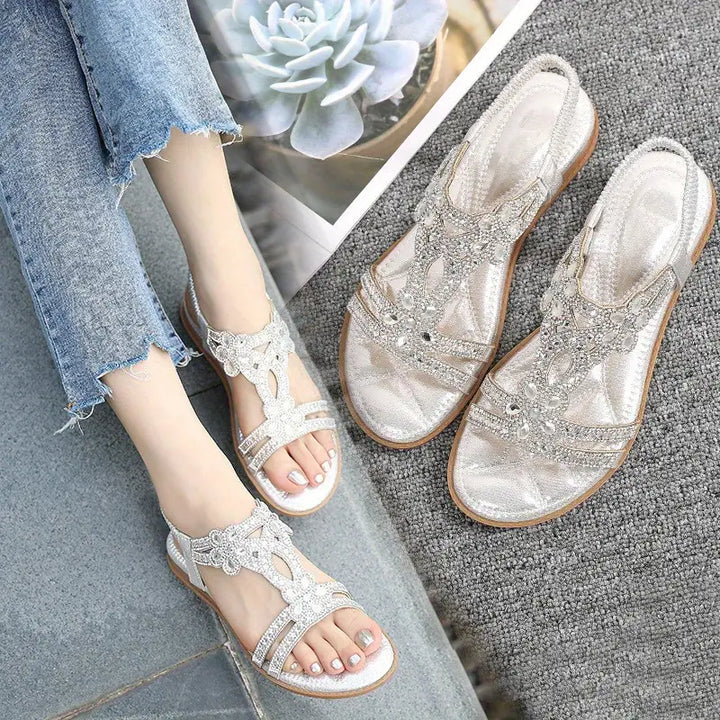 Drune | Flache Sandalen - Schick - Elastischer Knöchelriemen