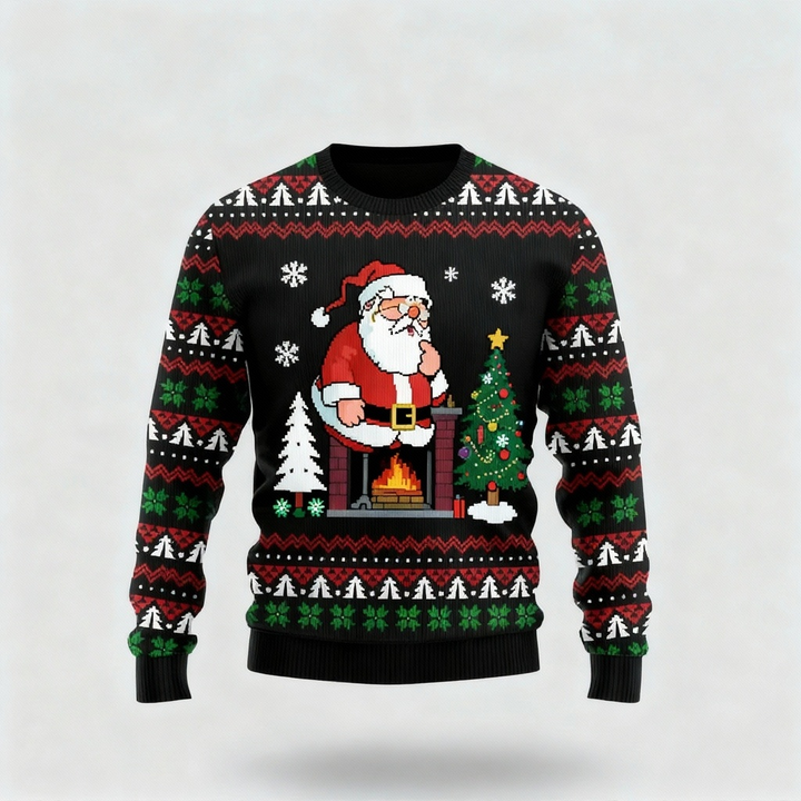 Drune | Schrullig, Gemütlich & Festlich: Der Verrückte Weihnachtsmann Druck Weihnachts-Pullover