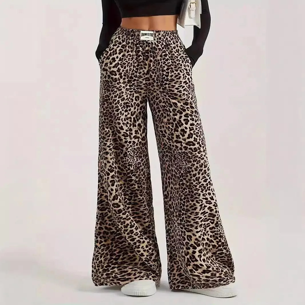 Drune | Hoch taillierte lässige gerade Hose mit Leopardenmuster