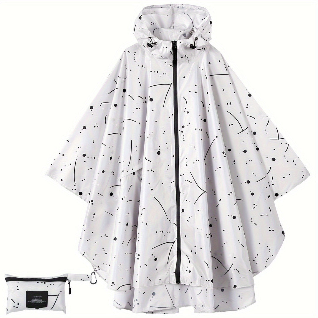 Drune | Sportliche Damen Regenponcho Mit Kapuze Und Geometrischem Muster