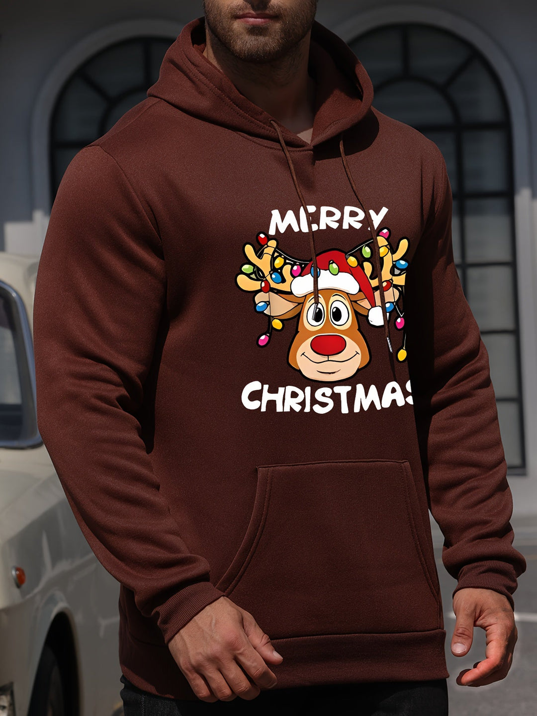 Drune | Weihnachtskapuzenpullover mit Rentierdruck Polyester Frohe Weihnachten Design