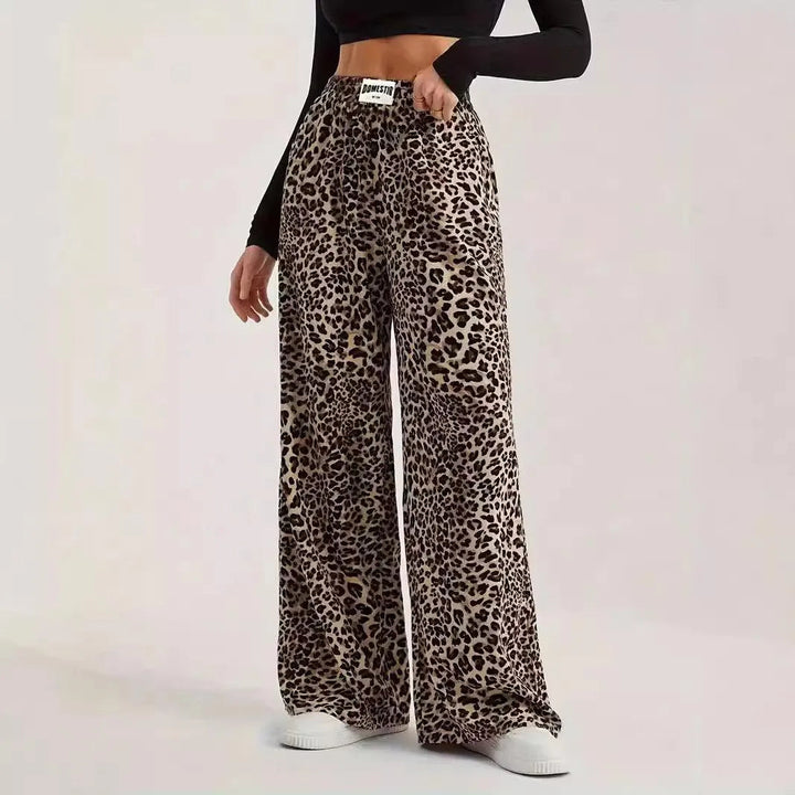 Drune | Hoch taillierte lässige gerade Hose mit Leopardenmuster