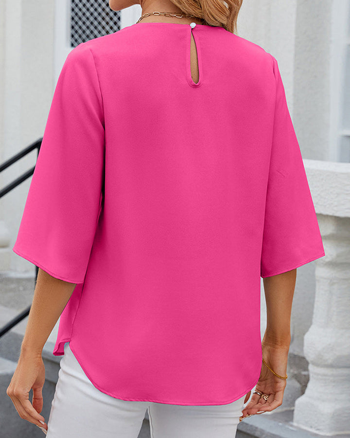 Drune | Elegante einfarbige Bluse mit halben Ärmeln