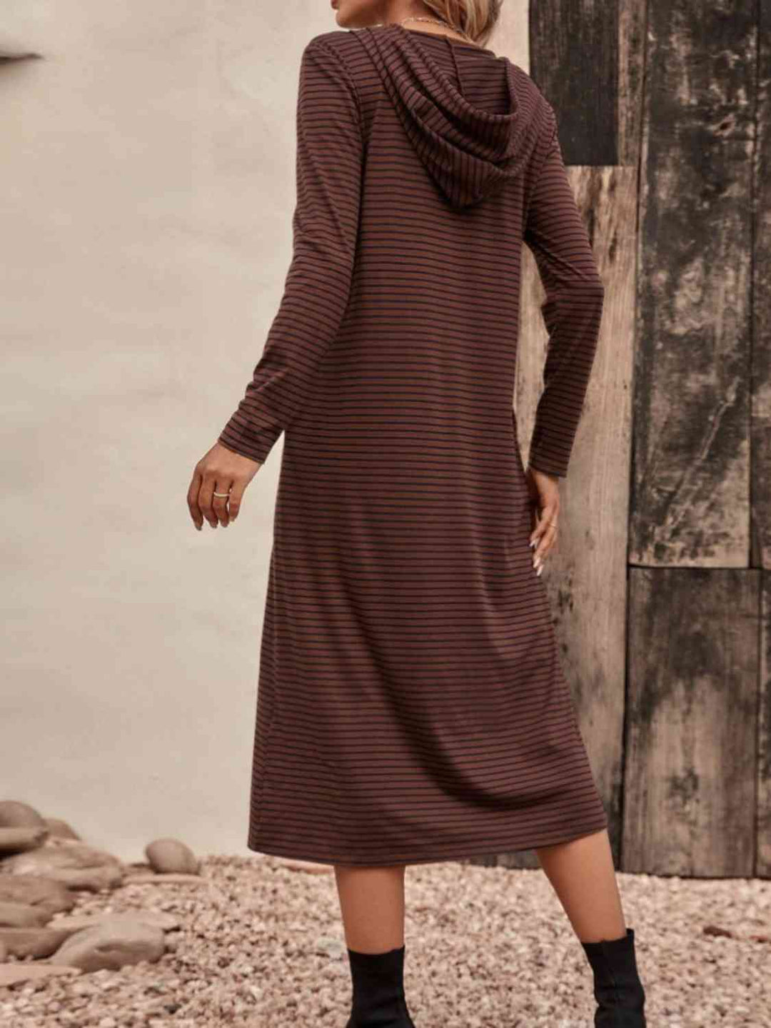 Drune | Gestreifter Reißverschluss-Front Kapuzenkleid