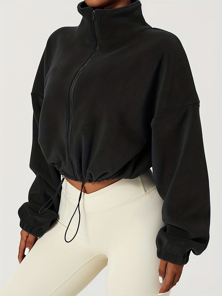 Drune | Kurze Jacke aus khakifarbenem Fleece für einen lässigen Look
