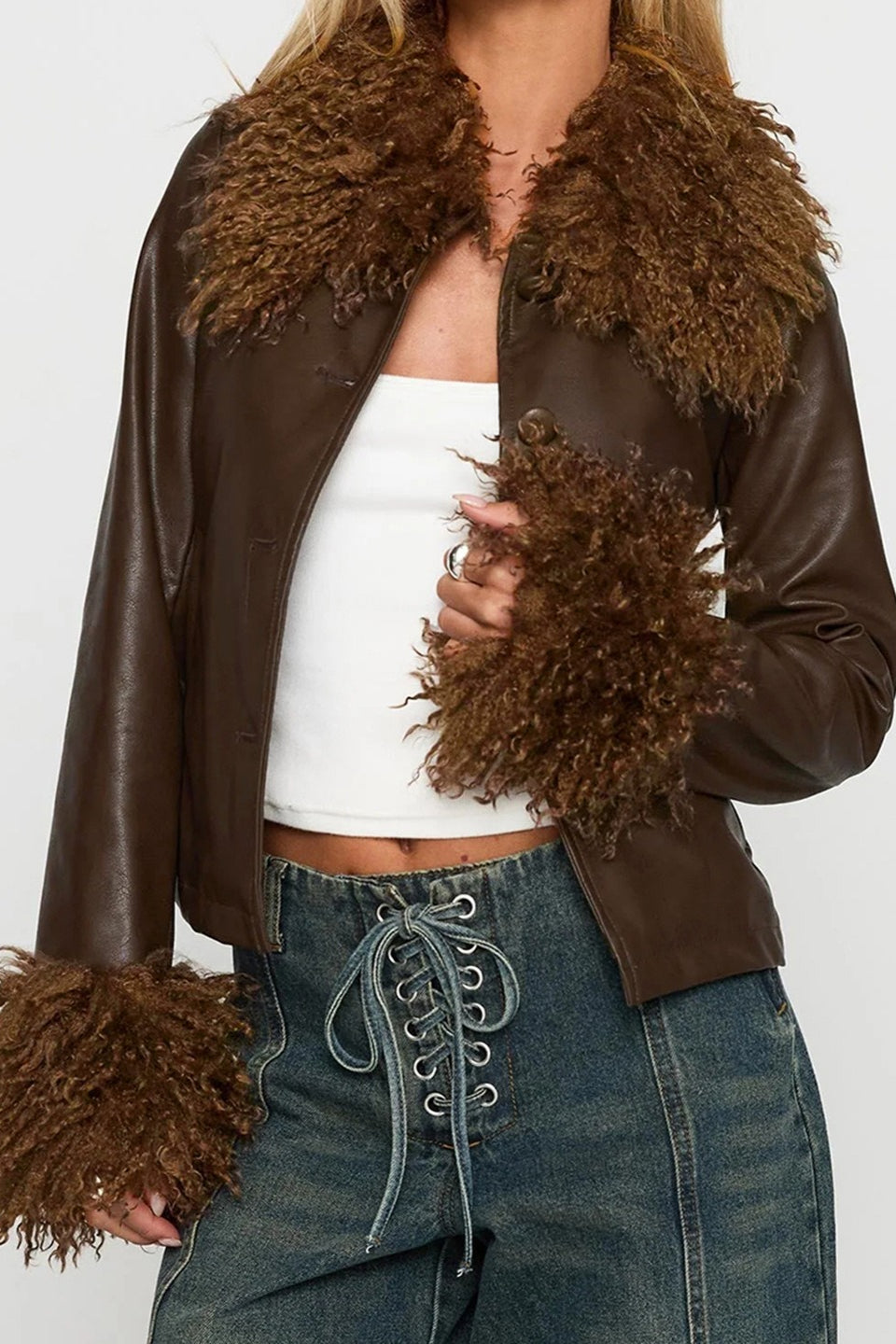 Drune | Kragenleder verspachtelte Jacke