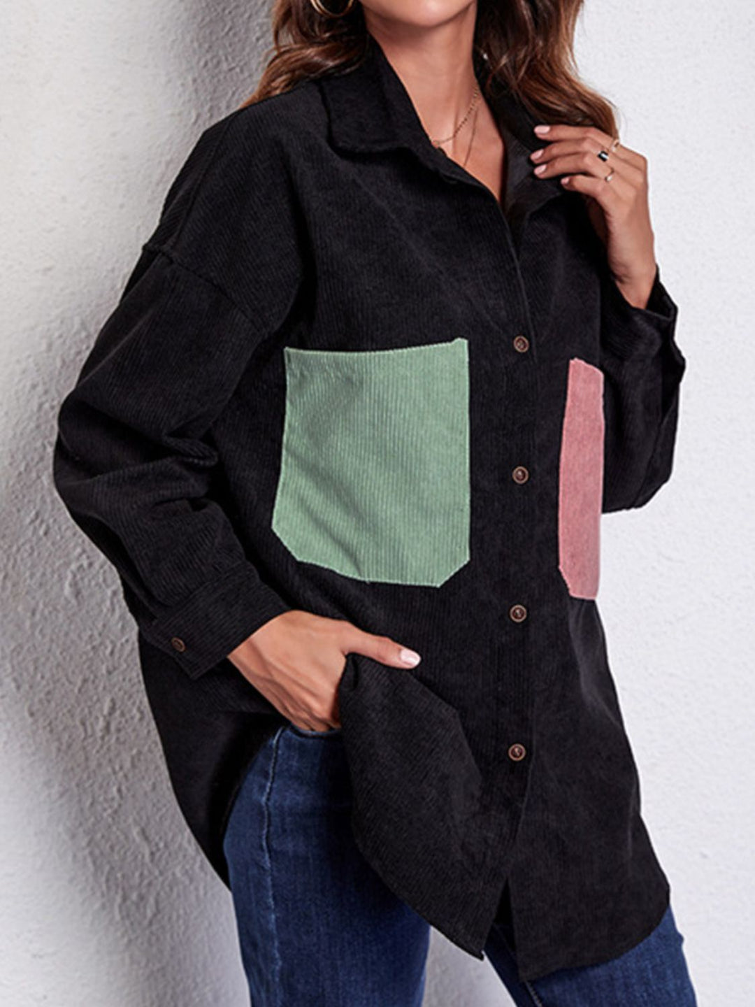 Drune | Patch Pocket Fallen Schulter Hemd Jacke