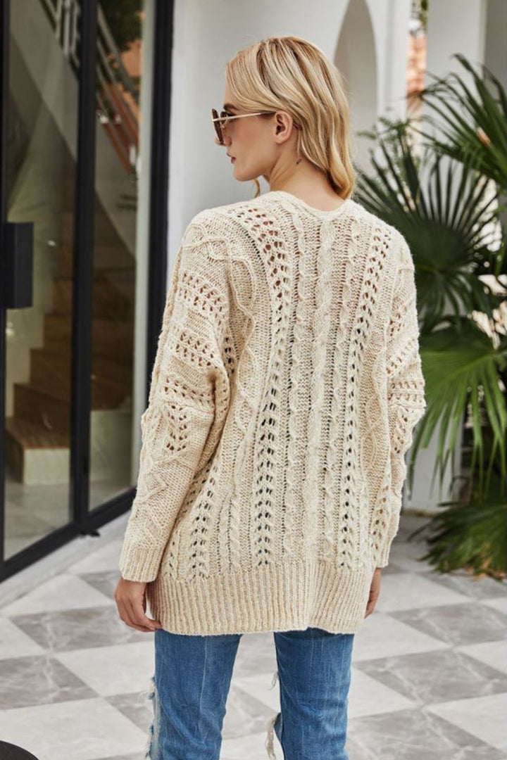 Drune | Gerippter Besatz Offenes Strickjacke