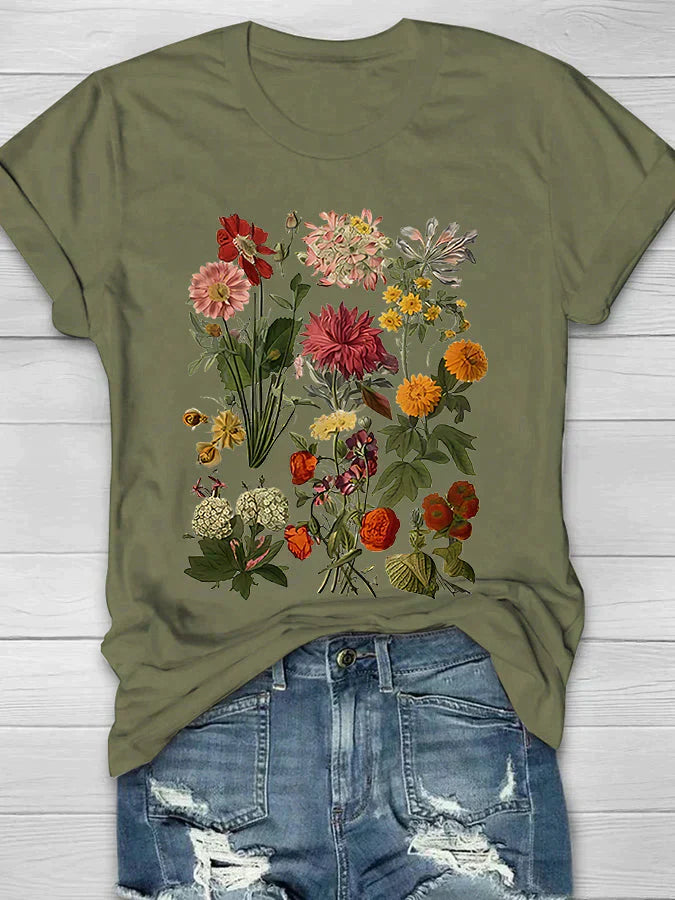 Drune | Weinlese T Shirt mit Blumenmotiv